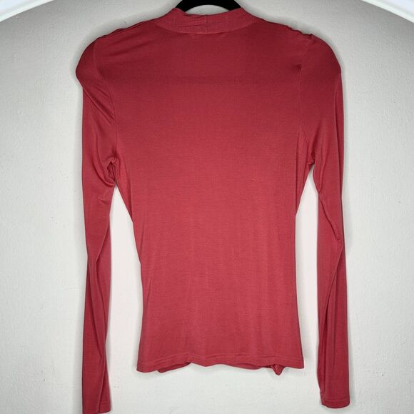 Banana Republic Dark Coral Long Sleeve Deep Draped VNeck Faux Wrap Top S - Picture 4 of 10
